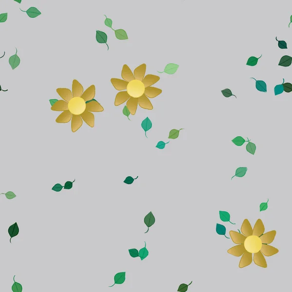 Flores Con Hojas Fondo Sin Costuras Ilustración Vectorial — Vector de stock