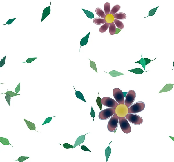 Flores Com Folhas Sem Costura Fundo Ilustração Vetorial — Vetor de Stock