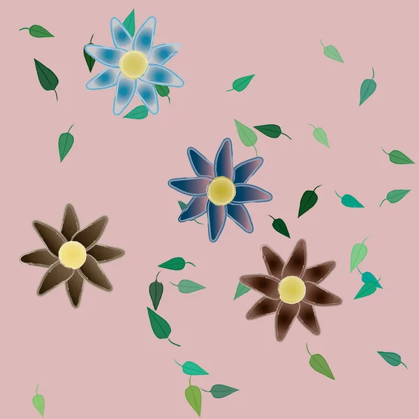 Flores Com Folhas Sem Costura Fundo Ilustração Vetorial — Vetor de Stock