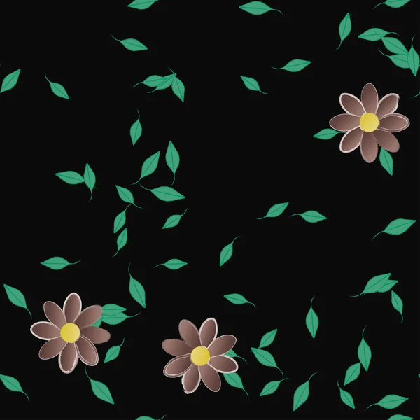 Flores Con Hojas Fondo Sin Costuras Ilustración Vectorial — Vector de stock