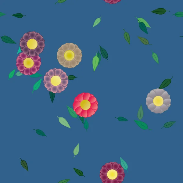 Blommor Med Blad Sömlös Bakgrund Vektor Illustration — Stock vektor