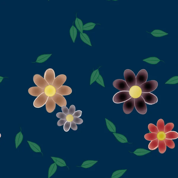 Blumen Mit Blättern Nahtloser Hintergrund Vektorillustration — Stockvektor