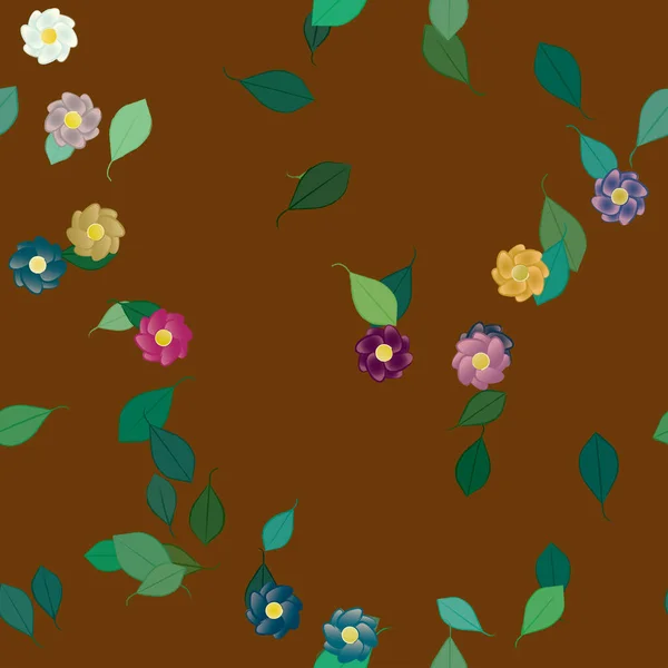 Blumen Mit Blättern Nahtloser Hintergrund Vektorillustration — Stockvektor