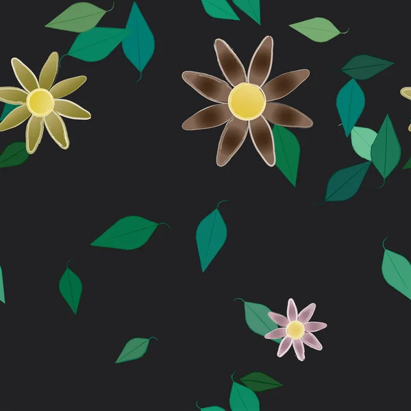 Fleurs Avec Feuilles Fond Sans Couture Illustration Vectorielle — Image vectorielle