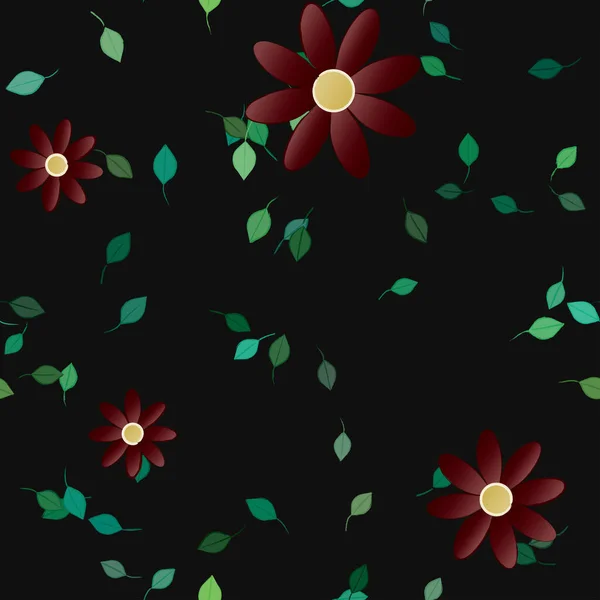 Fleurs Avec Feuilles Fond Sans Couture Illustration Vectorielle — Image vectorielle