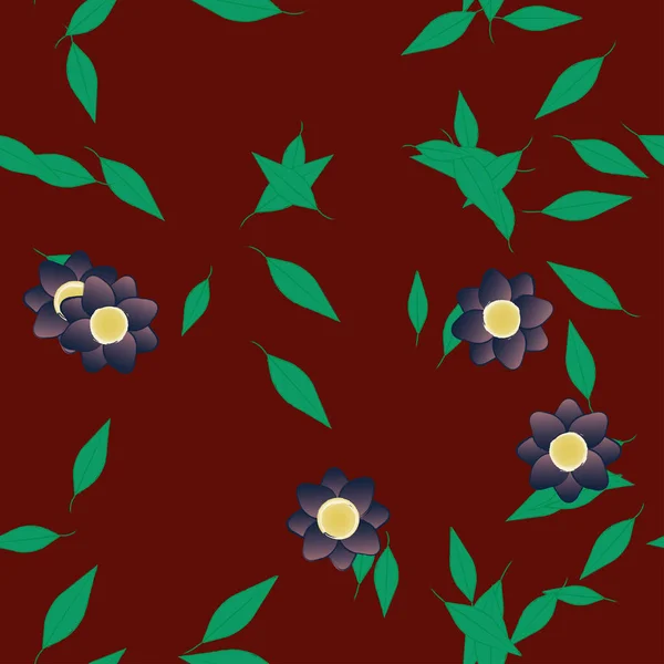 Flores Con Hojas Fondo Sin Costuras Ilustración Vectorial — Vector de stock