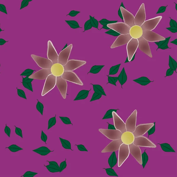 Flores Con Hojas Fondo Sin Costuras Ilustración Vectorial — Archivo Imágenes Vectoriales