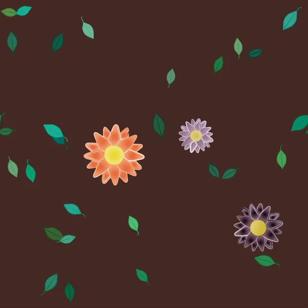 Flores Con Hojas Fondo Sin Costuras Ilustración Vectorial — Vector de stock