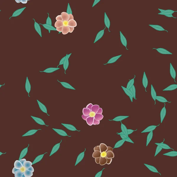 Flores Con Hojas Fondo Sin Costuras Ilustración Vectorial — Vector de stock