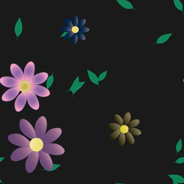 Flores Com Folhas Sem Costura Fundo Ilustração Vetorial — Vetor de Stock