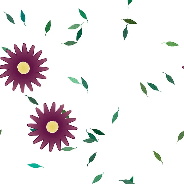 Flores Con Hojas Fondo Sin Costuras Ilustración Vectorial — Vector de stock