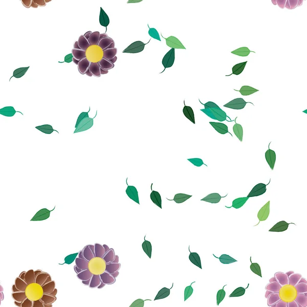 Blumen Mit Blättern Nahtloser Hintergrund Vektorillustration — Stockvektor