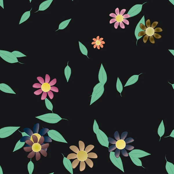 Flores Con Hojas Fondo Sin Costuras Ilustración Vectorial — Vector de stock