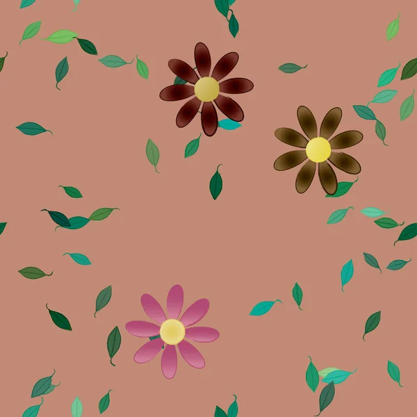 Flores Con Hojas Fondo Sin Costuras Ilustración Vectorial — Archivo Imágenes Vectoriales