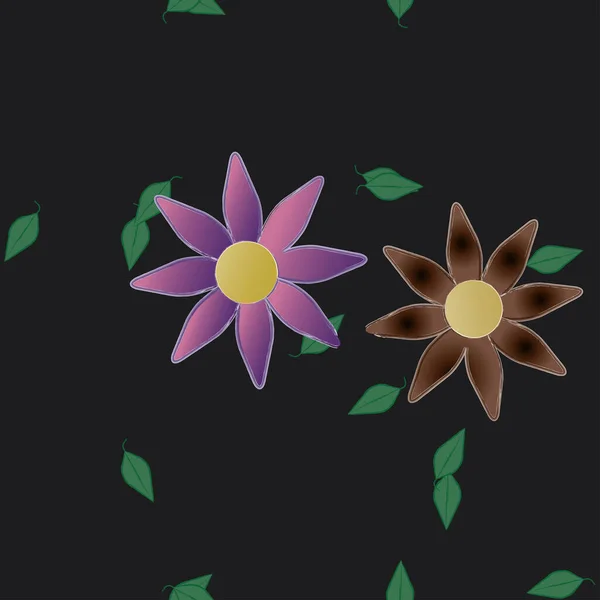 Fleurs Avec Feuilles Fond Sans Couture Illustration Vectorielle — Image vectorielle