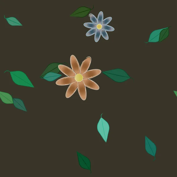 Fleurs Avec Feuilles Fond Sans Couture Illustration Vectorielle — Image vectorielle