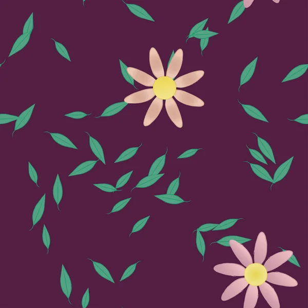 Fleurs Avec Feuilles Fond Sans Couture Illustration Vectorielle — Image vectorielle