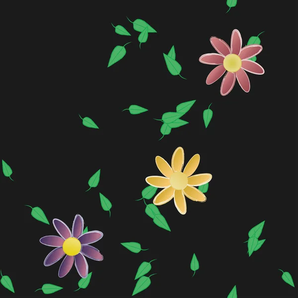 Flores Com Folhas Sem Costura Fundo Ilustração Vetorial — Vetor de Stock