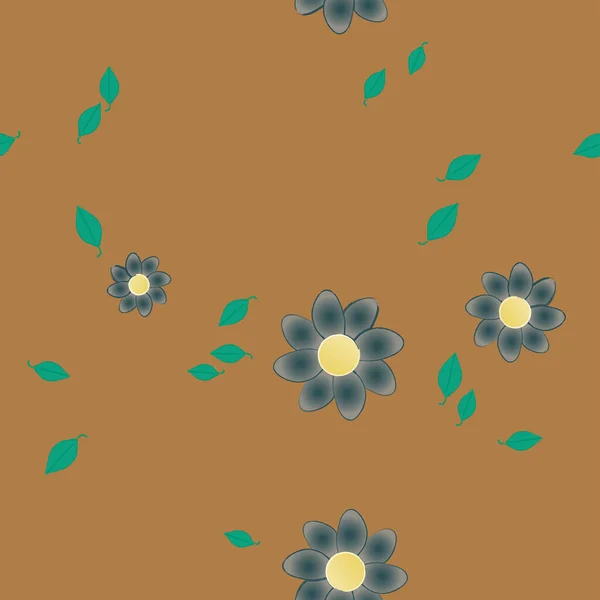 Flores Con Hojas Fondo Sin Costuras Ilustración Vectorial — Archivo Imágenes Vectoriales