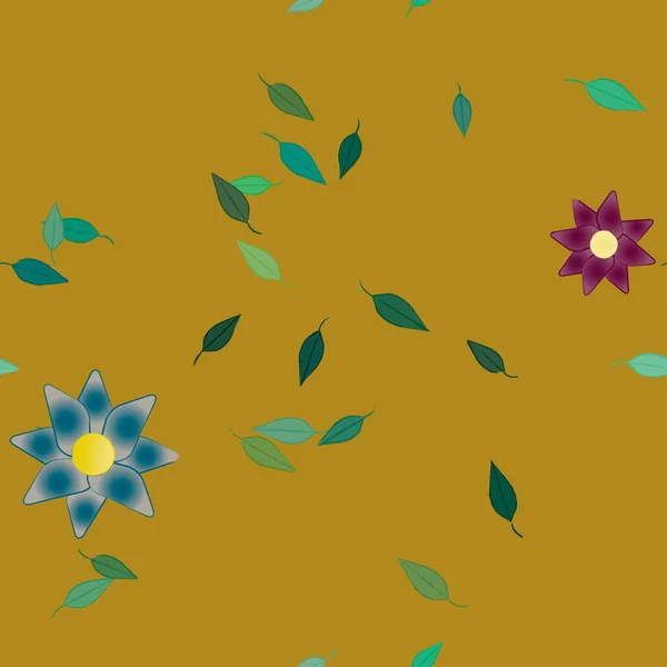 Flores Con Hojas Fondo Sin Costuras Ilustración Vectorial — Vector de stock