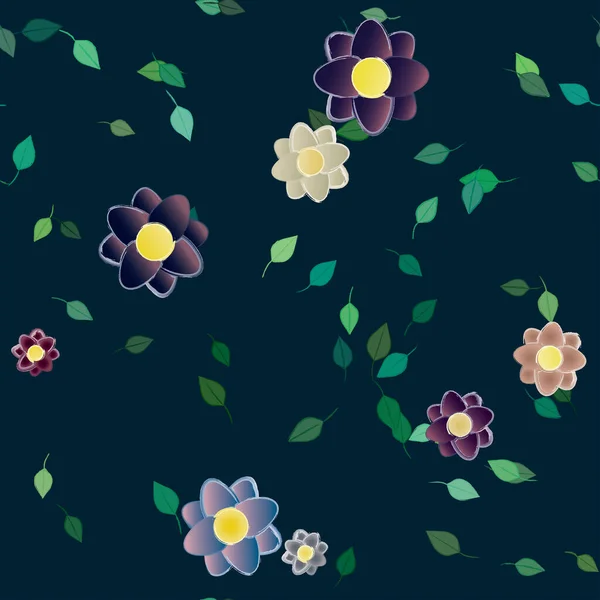 Flores Abstractas Hojas Fondo Sin Costura Ilustración Vectorial — Vector de stock