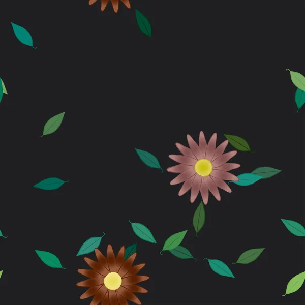 Fleurs Avec Feuilles Fond Sans Couture Illustration Vectorielle — Image vectorielle