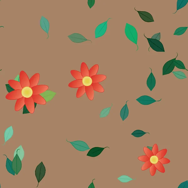 Blumen Mit Blättern Nahtloser Hintergrund Vektorillustration — Stockvektor