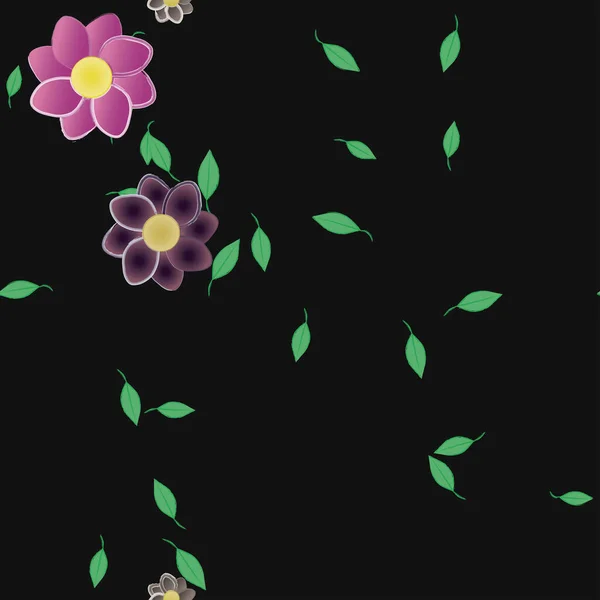 Fleurs Avec Feuilles Fond Sans Couture Illustration Vectorielle — Image vectorielle