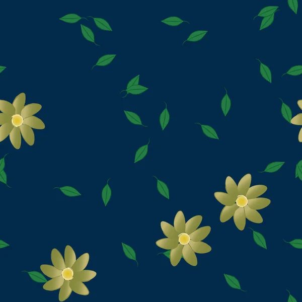 Flores Con Hojas Fondo Sin Costuras Ilustración Vectorial — Vector de stock