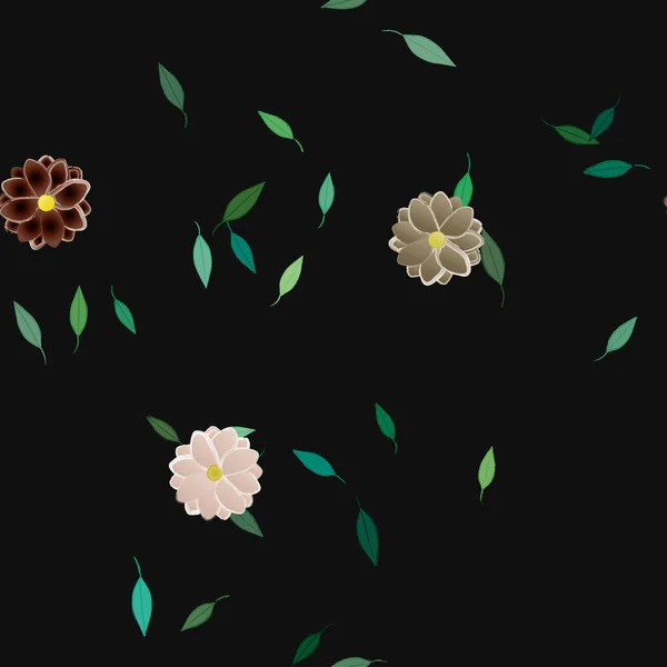 Fleurs Avec Feuilles Fond Sans Couture Illustration Vectorielle — Image vectorielle