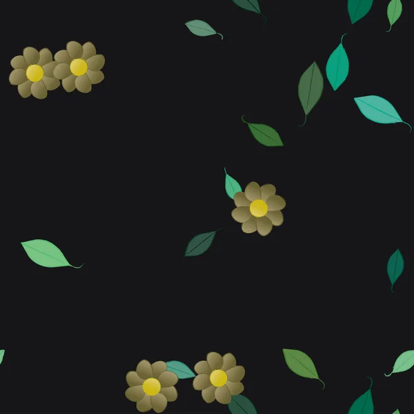 Fleurs Avec Feuilles Fond Sans Couture Illustration Vectorielle — Image vectorielle