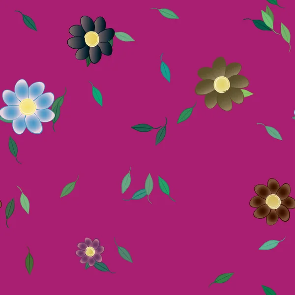 Flores Con Hojas Fondo Sin Costuras Ilustración Vectorial — Archivo Imágenes Vectoriales