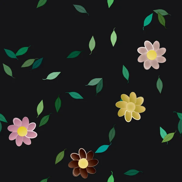 Flores Con Hojas Fondo Sin Costuras Ilustración Vectorial — Vector de stock