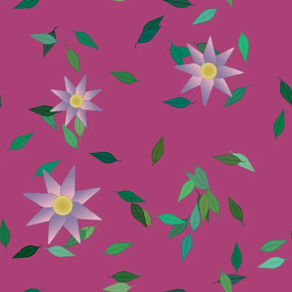 Fleurs Avec Feuilles Fond Sans Couture Illustration Vectorielle — Image vectorielle