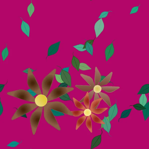 Flores Con Hojas Fondo Sin Costuras Ilustración Vectorial — Vector de stock