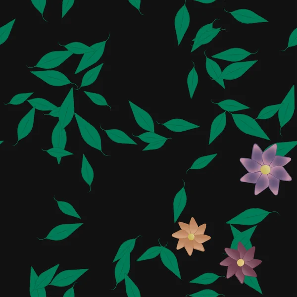 Fleurs Avec Feuilles Fond Sans Couture Illustration Vectorielle — Image vectorielle