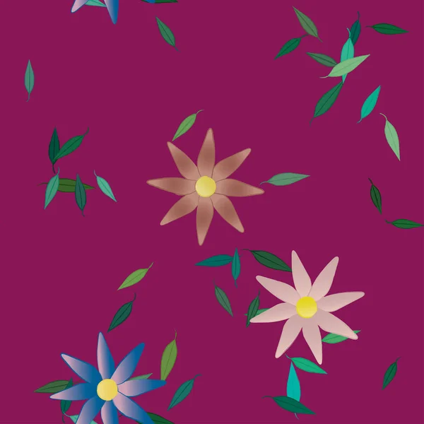 Fleurs Avec Feuilles Fond Sans Couture Illustration Vectorielle — Image vectorielle