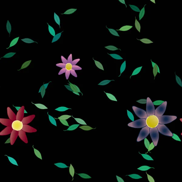 Fleurs Avec Feuilles Fond Sans Couture Illustration Vectorielle — Image vectorielle