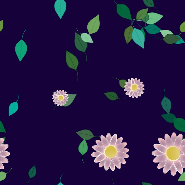 Blumen Mit Blättern Nahtloser Hintergrund Vektorillustration — Stockvektor