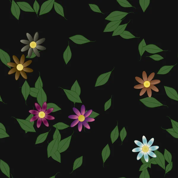 Flores Abstractas Hojas Fondo Sin Costura Ilustración Vectorial — Vector de stock