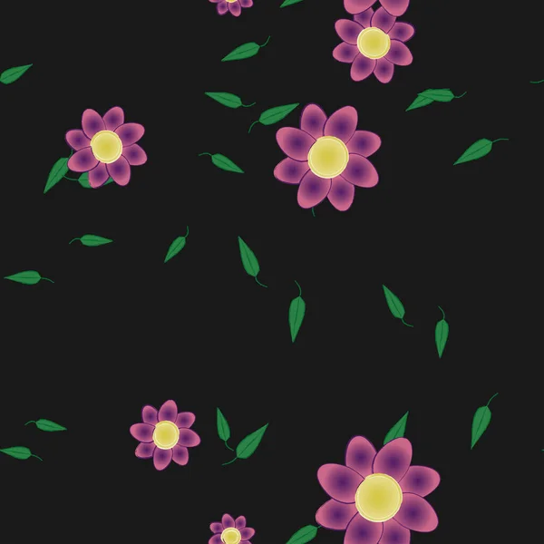 Flores Com Folhas Sem Costura Fundo Ilustração Vetorial — Vetor de Stock