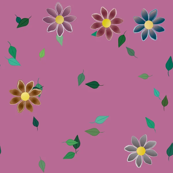 Fleurs Avec Feuilles Fond Sans Couture Illustration Vectorielle — Image vectorielle