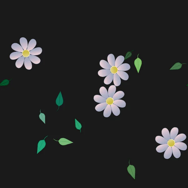 Flores Com Folhas Sem Costura Fundo Ilustração Vetorial —  Vetores de Stock