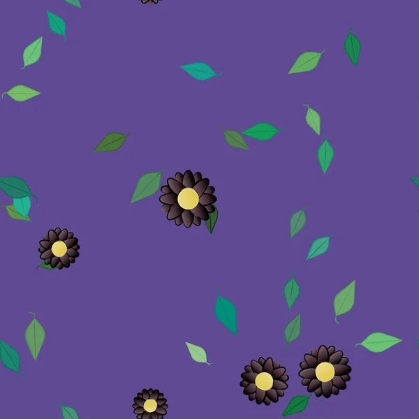 Fleurs Avec Feuilles Fond Sans Couture Illustration Vectorielle — Image vectorielle