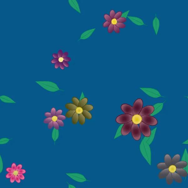 Flores Com Folhas Sem Costura Fundo Ilustração Vetorial — Vetor de Stock