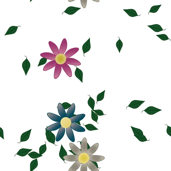 Flores Con Hojas Fondo Sin Costuras Ilustración Vectorial — Archivo Imágenes Vectoriales