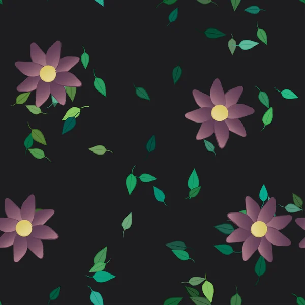 Flores Con Hojas Fondo Sin Costuras Ilustración Vectorial — Vector de stock