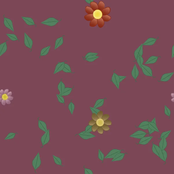 Flores Con Hojas Fondo Sin Costuras Ilustración Vectorial — Archivo Imágenes Vectoriales