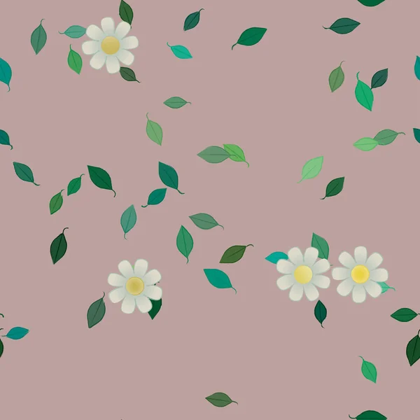 Blumen Mit Blättern Nahtloser Hintergrund Vektorillustration — Stockvektor