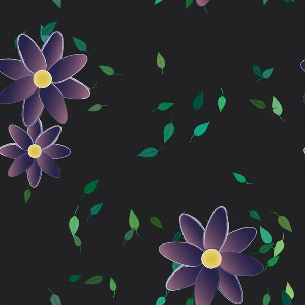 Fleurs Avec Feuilles Fond Sans Couture Illustration Vectorielle — Image vectorielle